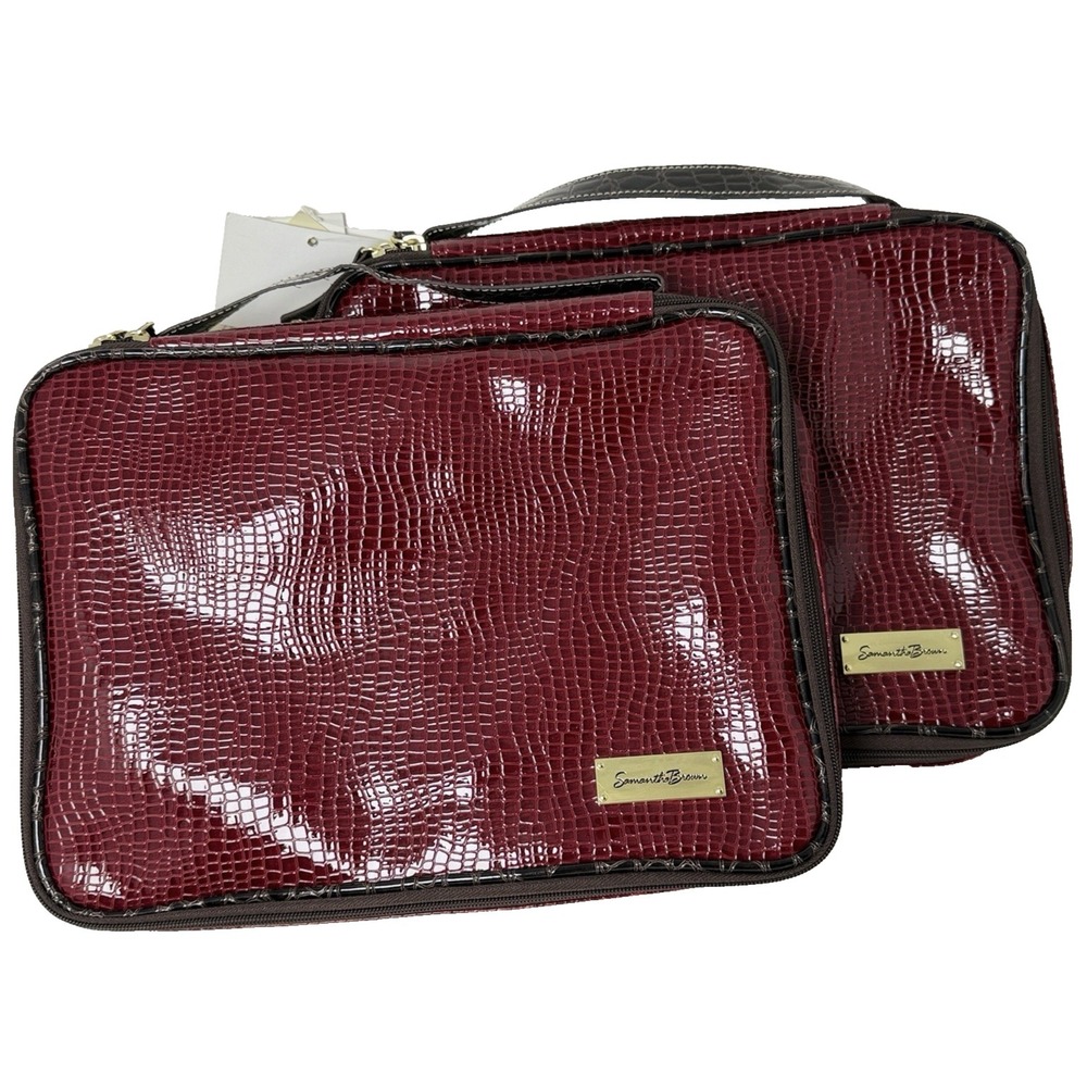 SAMANTHA BROWN SET NWT Travel Accessory & Jewelry Cases Burgundy Croc Embossed